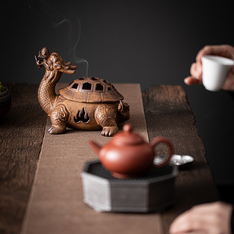 Dragon Turtle Incense Burner Large Ceramic Incense Coil Burner Antique Kiln
