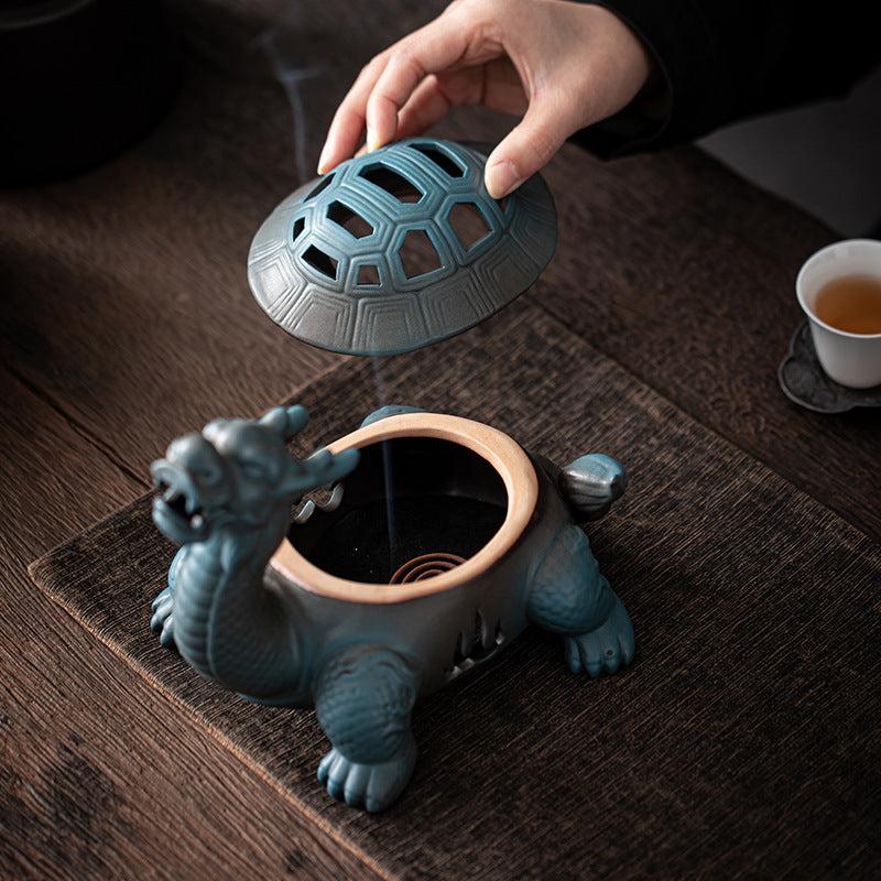Dragon Turtle Incense Burner Large Ceramic Incense Coil Burner Antique Kiln