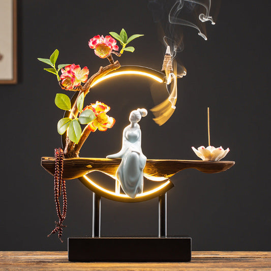 Waterfall Backflow Incense Burner Ladies Incense Stick Holder Buddha Home Decoration Elk Ceramic Censer With 20 Incense Cones