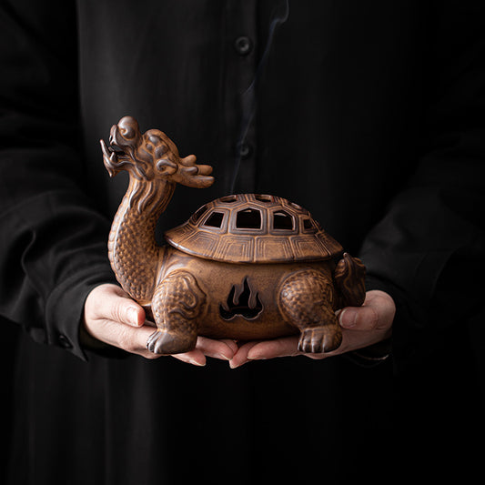 Dragon Turtle Incense Burner Large Ceramic Incense Coil Burner Antique Kiln