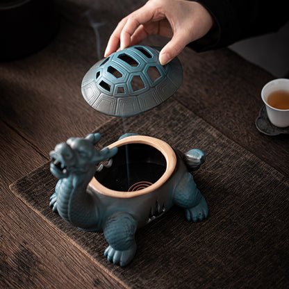 Dragon Turtle Incense Burner Large Ceramic Incense Coil Burner Antique Kiln